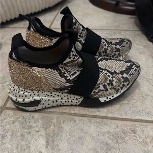 Steve Madden Snakeskin and Glitter Gold Sneakers